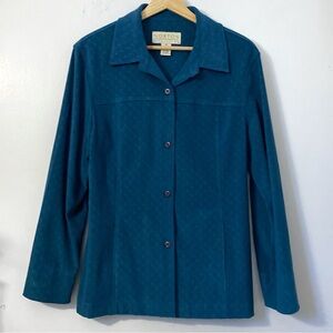 Vintage dark teal embossed microsuede shacket
